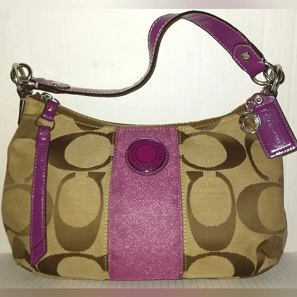 Never Used Beautiful 2013 COACH Purple Signature Stripe Demi Shoulder Bag Rare